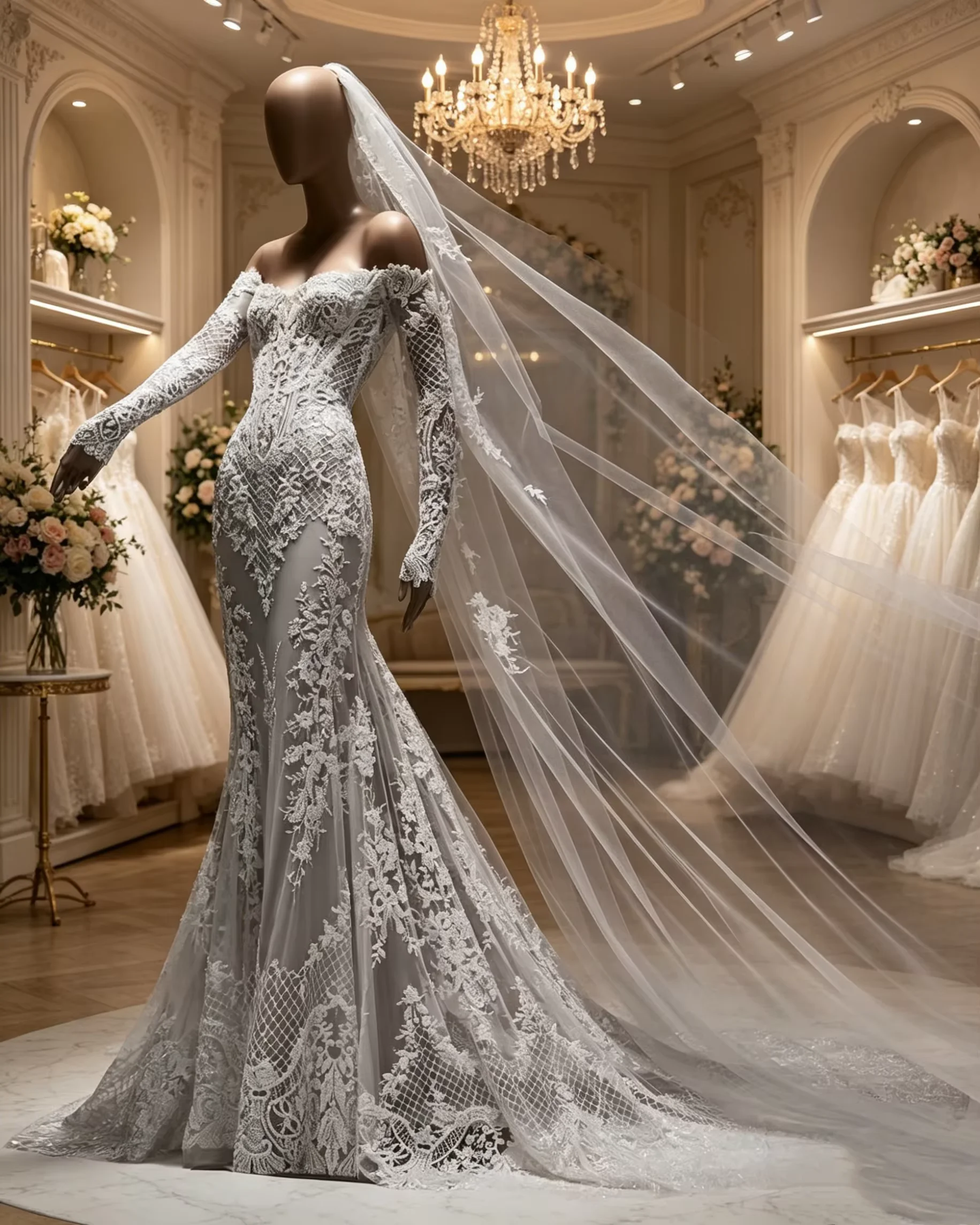 Luxury 2-in-1 Mermaid Wedding Dress Off Shoulder Long Sleeve Lace Amanda Novias OffiBridal Gown Detachable Train For Brides