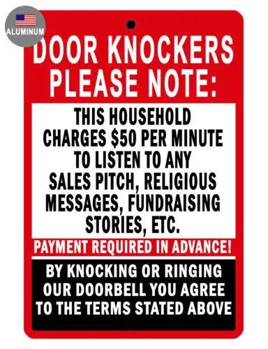 NO SOLICITING SIGN NO DOOR KNOCK DURABLE ALUMINUM NEVER RUST HIGH QUALITY #0079