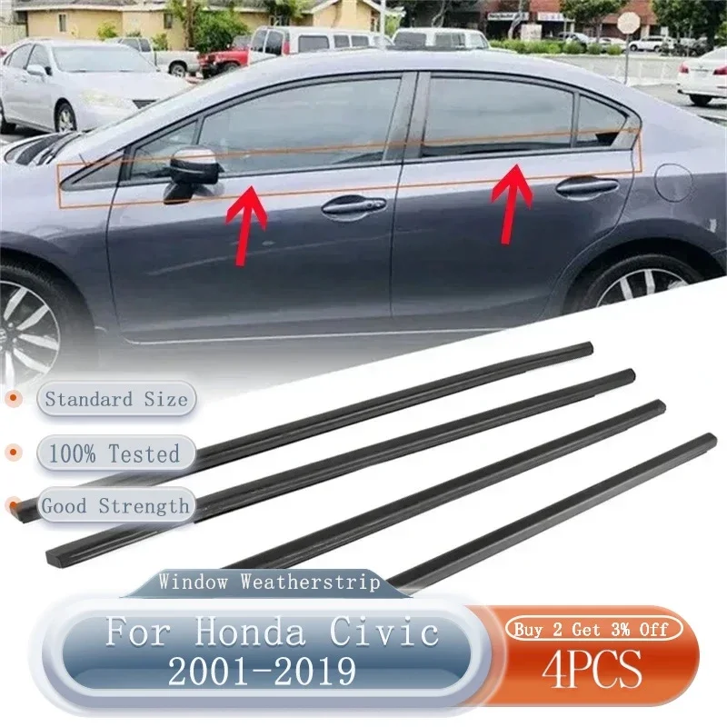 

4Pcs/Set New Windows Glasses Seals Decoration Weatherstrip Rubber Trim Sealing Strips For Honda Civic 2001-2019 Car Accessories