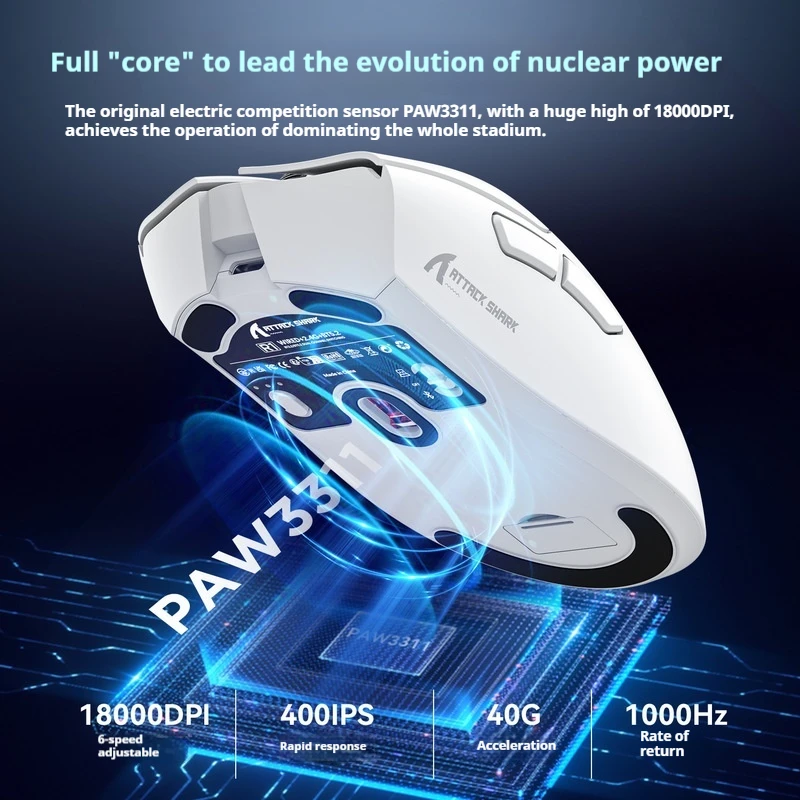 Attack Shark R1 Tri-Mode Wireless Mouse Paw3311 Sensor High Performance Low Latency Lightweight Comfortable Touch Game Office