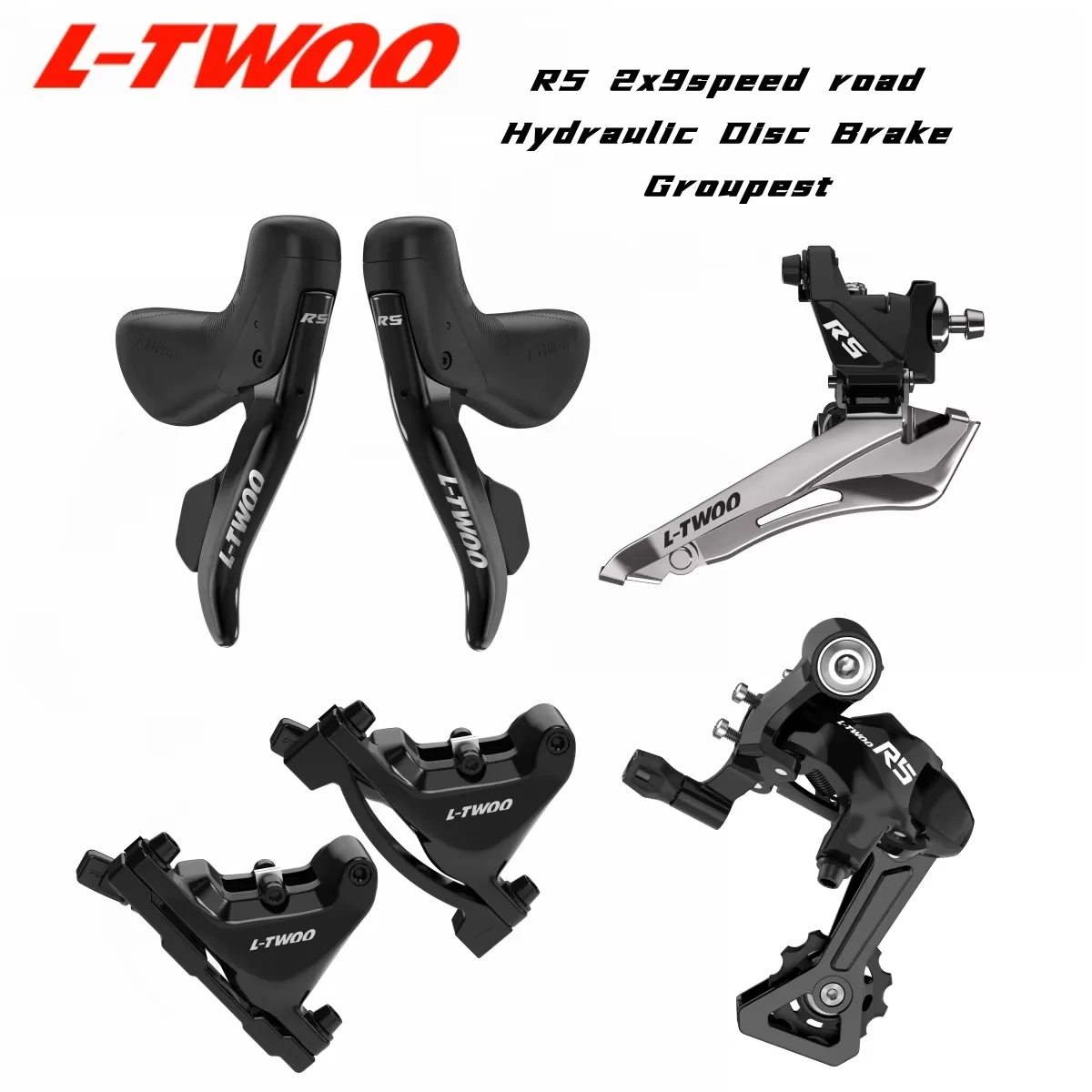 LTWOO R5 9s Hydraulic Disc Brake bicycle Groupest，L/R Shift Lever+F/R Derailleur+F/R Brake caliper，9Speed