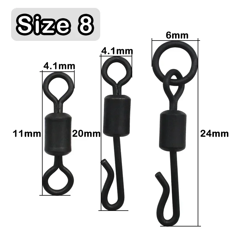 20pcs Carp Fishing Accessories Quick Change Flexi Ring Swivel Ronnie Rig Size 8 Lead Clip Anti  Sleeves  Fishing Tackle