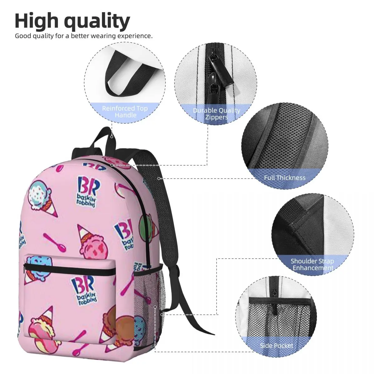 Baskin Robbins Ice Cream Backpack Daypack Large Capacity Children BookBag School Bag Shoulder Bags for Men Women