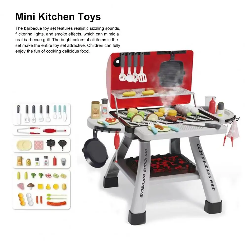 Mini Kitchen Bbq Toy Set Bbq Grill Toy Set with Realistic Smoke Sound Effects for Kids Pretend Play Kitchen for Toddlers