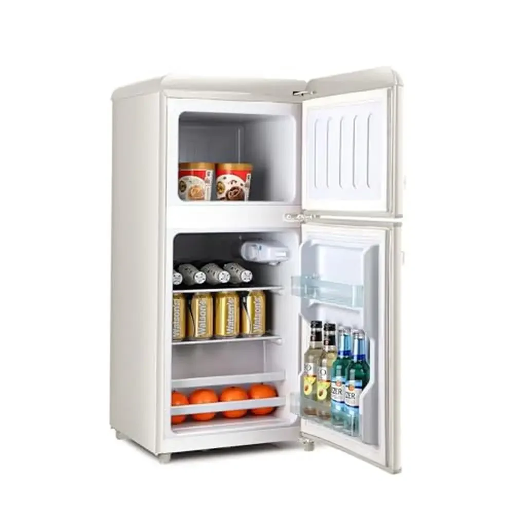 360 °   Mini refrigerador congelador de 2 puertas con refrigeración por ciclo, combinado con bandejas de hielo y cucharas, refrigerador compacto de bajo consumo para el hogar