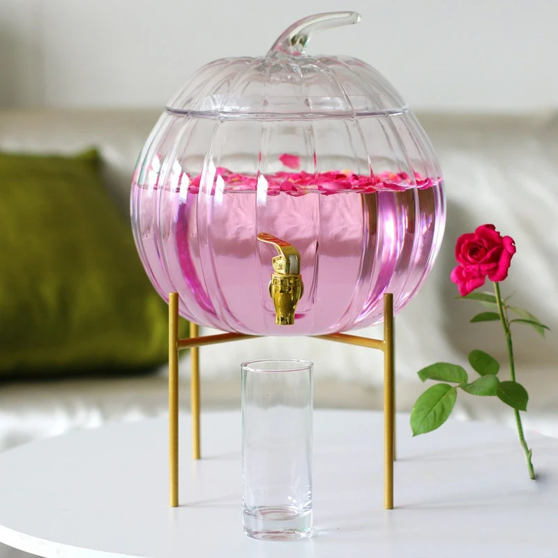Large Pumpkin Shaped Glass Juice Jar Bottle with Faucet Beverage Dispenser for Commercial Self-Service Fruit Tea Cola Drink Set