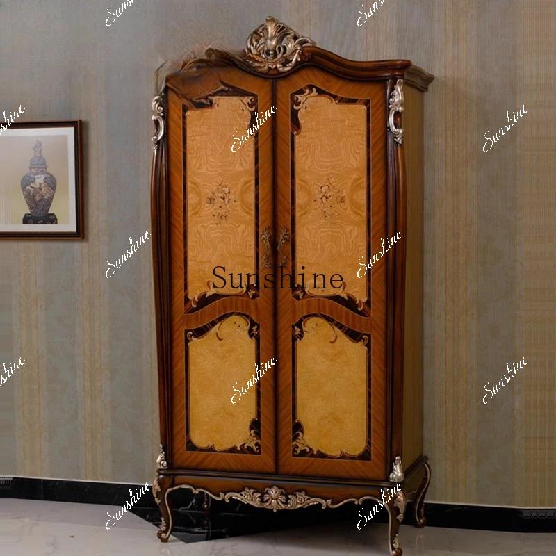 European solid wood wardrobe bedroom double two door wardrobe storage cabinet  FT