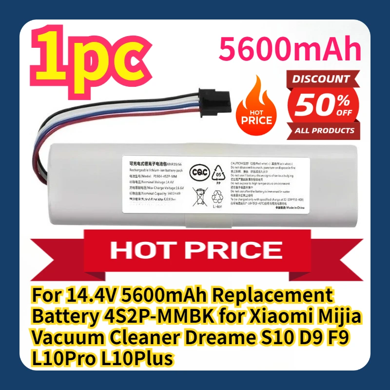 

For 14.4V 5600mAh Replacement Battery 4S2P-MMBK for Xiaomi Mijia Vacuum Cleaner Dreame S10 D9 F9 L10Pro L10Plus