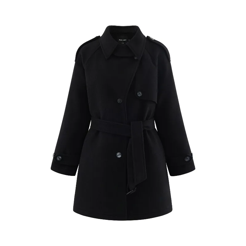 Abrigo de capa con solapa Vintage para mujer, ropa de abrigo con cinturón de longitud media para invierno, ajuste holgado, elegante, cálido, para ir al trabajo, aspecto de estilo diario