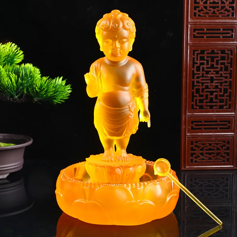 Prince Bathing Buddha Transparent Amber Color Home Decoration Gifts Purify Mind Pray for Blessings Praying To Buddha Ornament