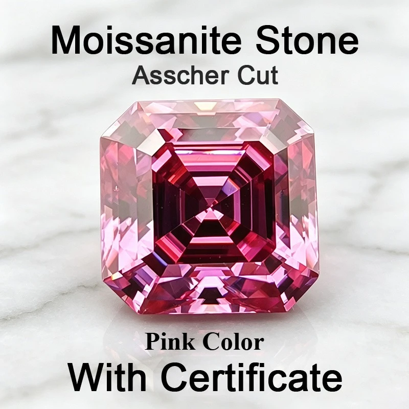 Moissanit-Stein in Asscher-Form, rosa Farbe, Edelstein für DIY-Ringe, Halsketten, Ohrringe, besteht den Diamanttest mit Zertifikat. – Detail 1