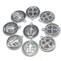 10pcs 1.18inch Saint Benedict Medallion Pendant Charms Jesus Cross Catholic San Benito Charm for DIY Necklace Making Accessories