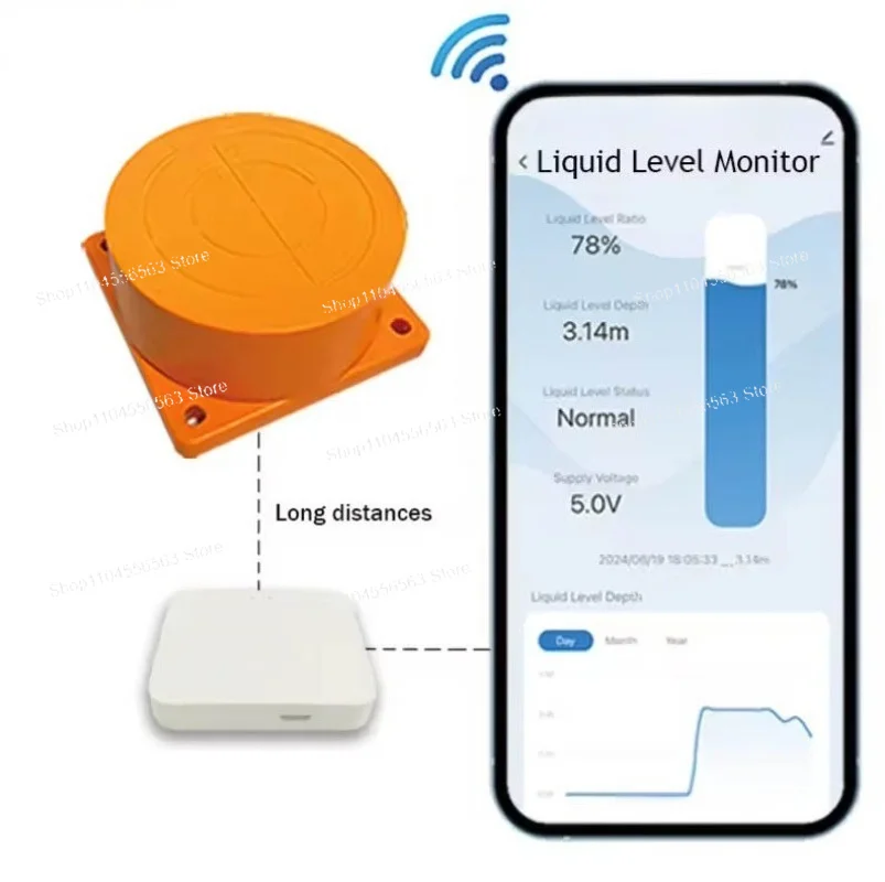 High Precision Ultrasonic Water Level Sensor, WIFI Liquid Level Gauge for Tank Water Level Measurement, IOS Supported