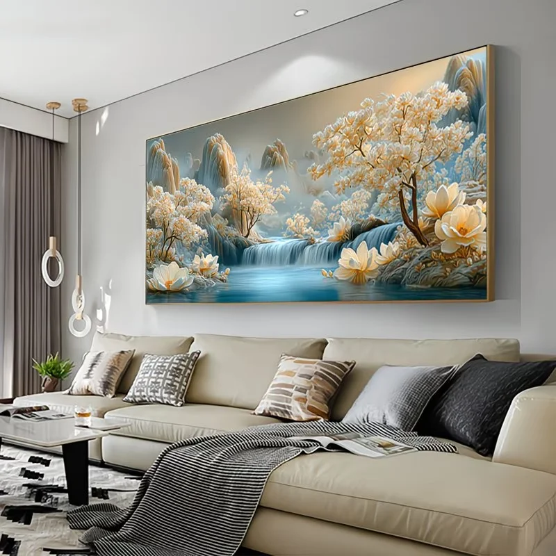 Full Square Round DIY Diamond Painting Yellow Flowers Waterfall Tree Landscape Diamond Embroidery Mosaic Cross Stitch Home Decor
