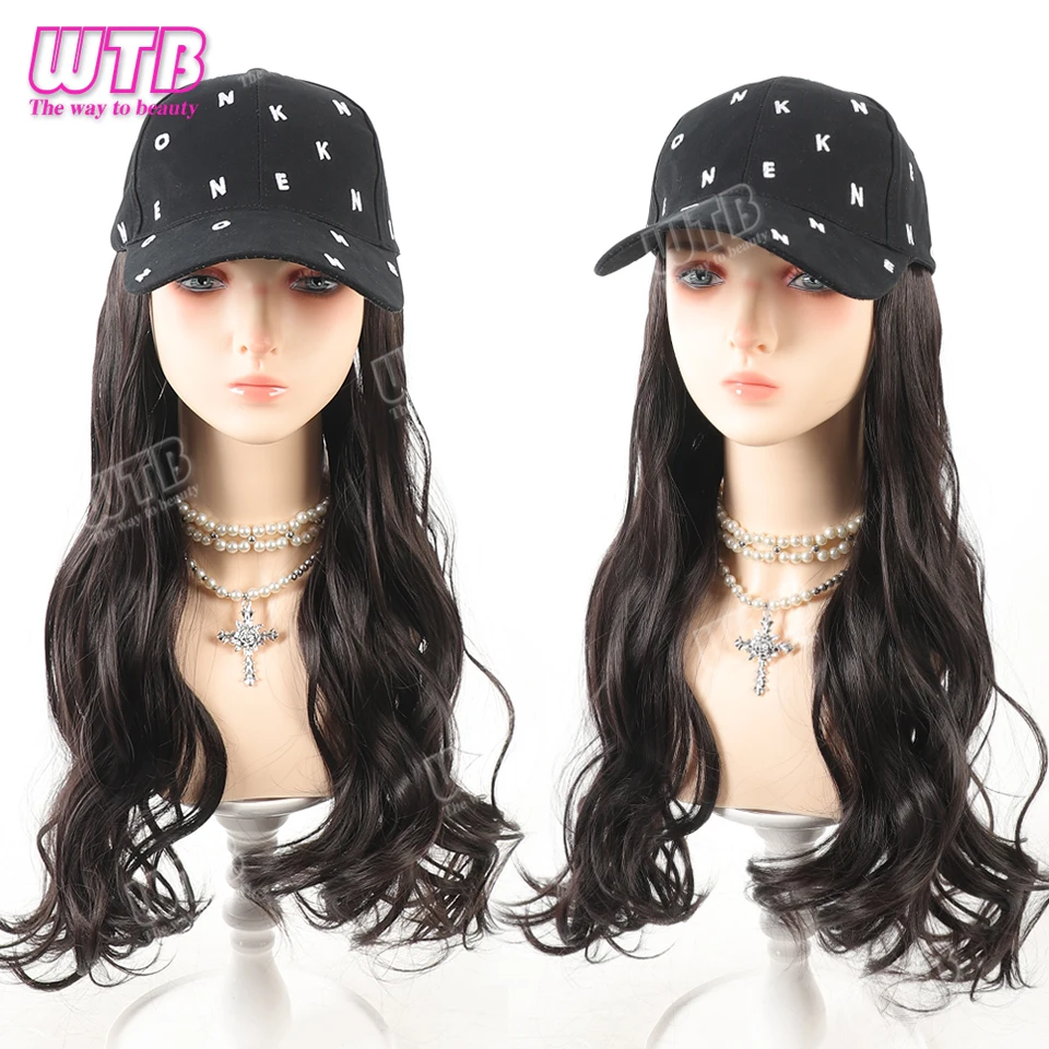 الاصطناعية قبعة بيسبول شعر مستعار الإناث قطعة واحدة قبعة شعر مستعار طويل مجعد يسلط الضوء على شعر مستعار مجعد قبعة الإناث