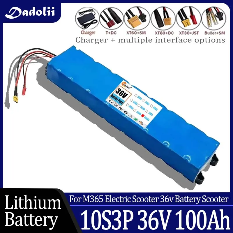 36V 100Ah 10S3P Li-ion Battery Pack - for M365 Electric Scooters, High Capacity & Rechargeable, 18650 Cells