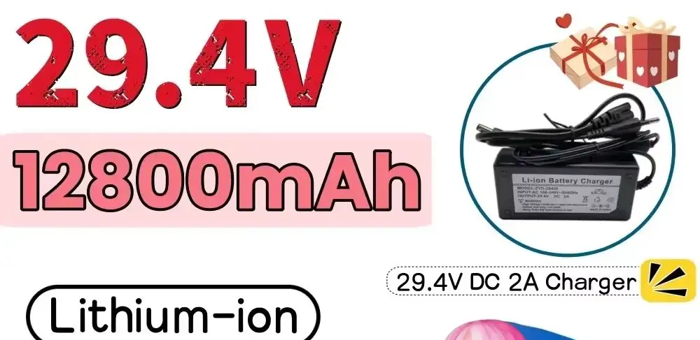 18650 بطارية ذات سعة كبيرة 7S4P 29.4 فولت 12800 مللي أمبير بطارية ليثيوم أيون قابلة للشحن مدمجة BMS مع شاحن #1