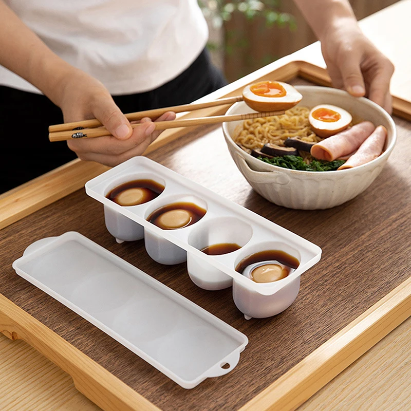 Boiled Egg Making Box Compartmented Sealed Braised Egg Box For Soft Medium Hard Boiled Egg 4 Grid Design Cooking Gadgets