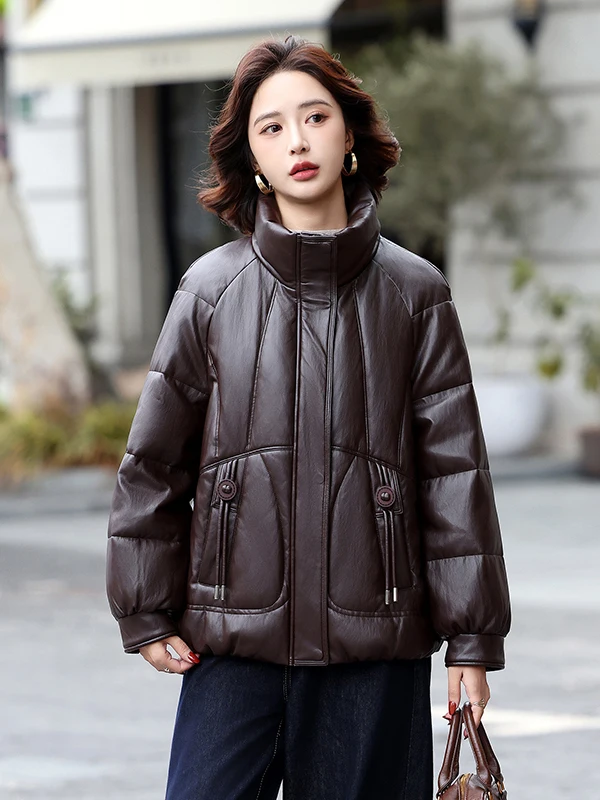   เสื้อโค้ทขนเป็ดหนังแท้ Ning รุ่นใหม่ ปี 2025 ทรงหลวม กระชับสัดส่วน สีขาว สำหรับผู้หญิง