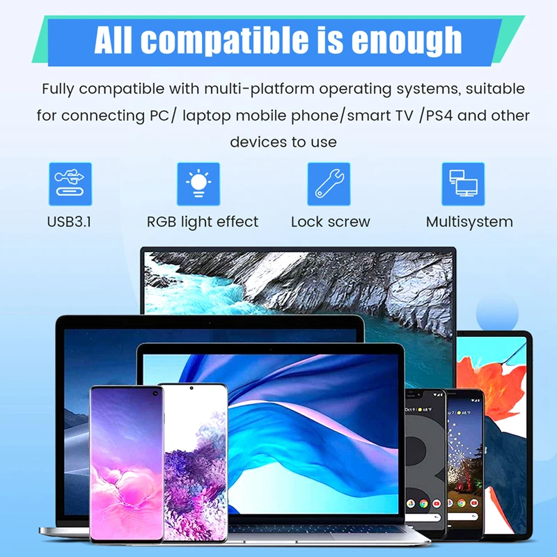 M.2 SSD HDD Enclosure, NGFF, RGB, Luz Fria, Multi-Função, Conveniente