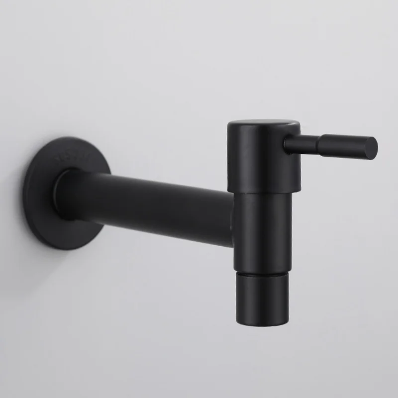 

Black Washing Machine Faucet Single Cold Stainless Steel Outdoor Faucet Wall Mounted Garden Faucet Bathroom Corner Faucet