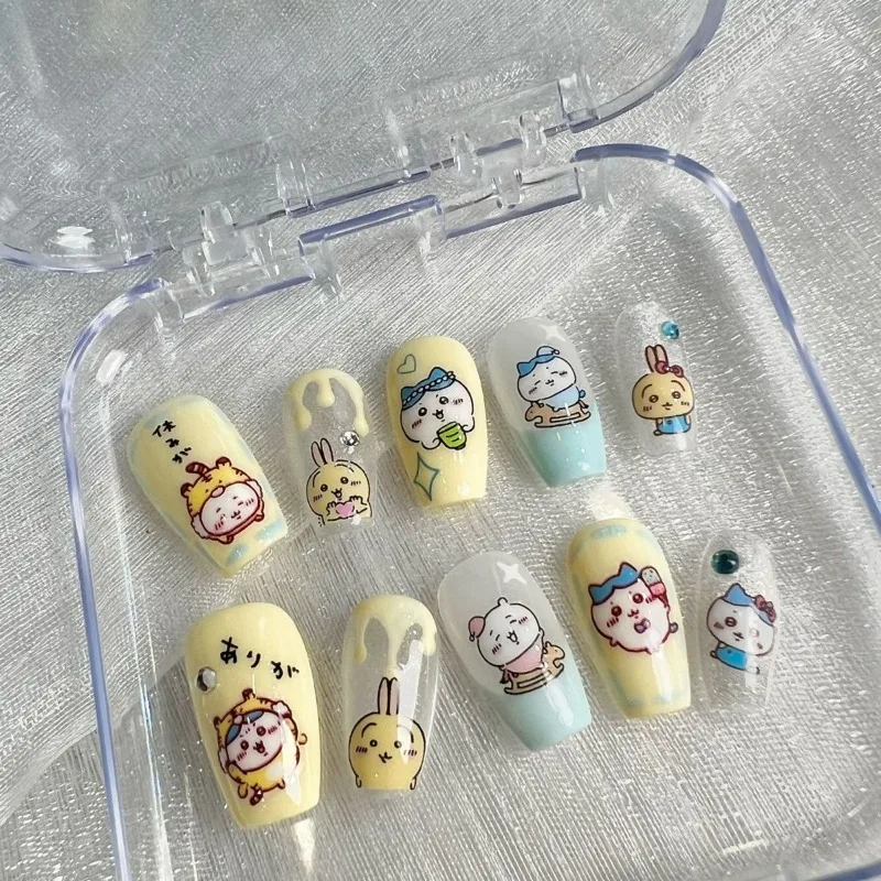 

Kawaii Chiikawa Cute Cartoon Hachiware Usagi Press-on Nails Sweet and Simple Nail Patch Cute Things for Girls