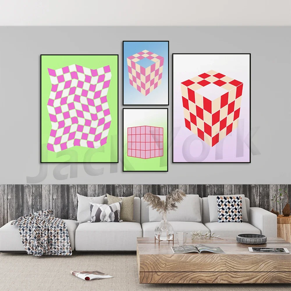 Checkerboard ART PRINT Checkered trippy 90s y2k psychedelic trippy abstract geometry groovy 70s printable Wall Art