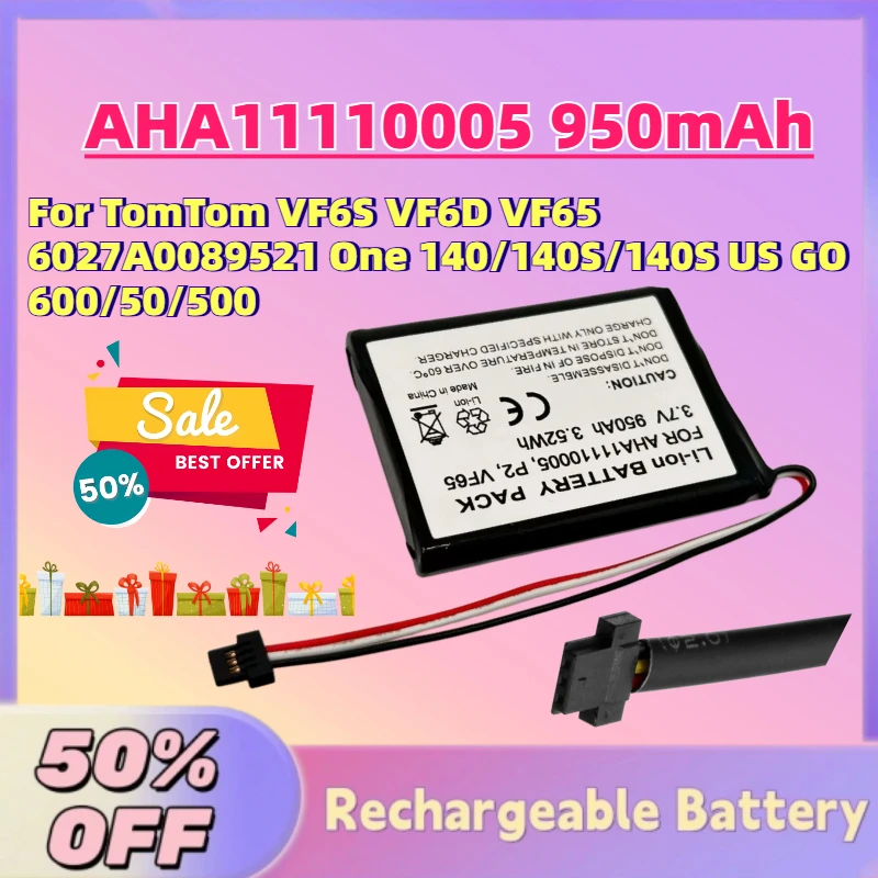 In Stock AHA11110005 950mAh 3.7V Navigator Battery for TomTom VF6S VF6D VF65 6027A0089521 One 140/140S/140S US GO 600/50/500