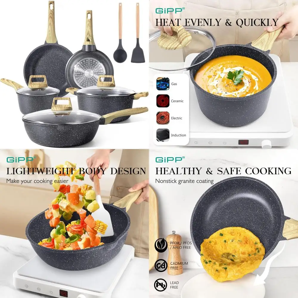 

pots and pans set non stick - 10 pcs white granite kitchen cookware sets nonstick induction cookware cooking pan set with fryin