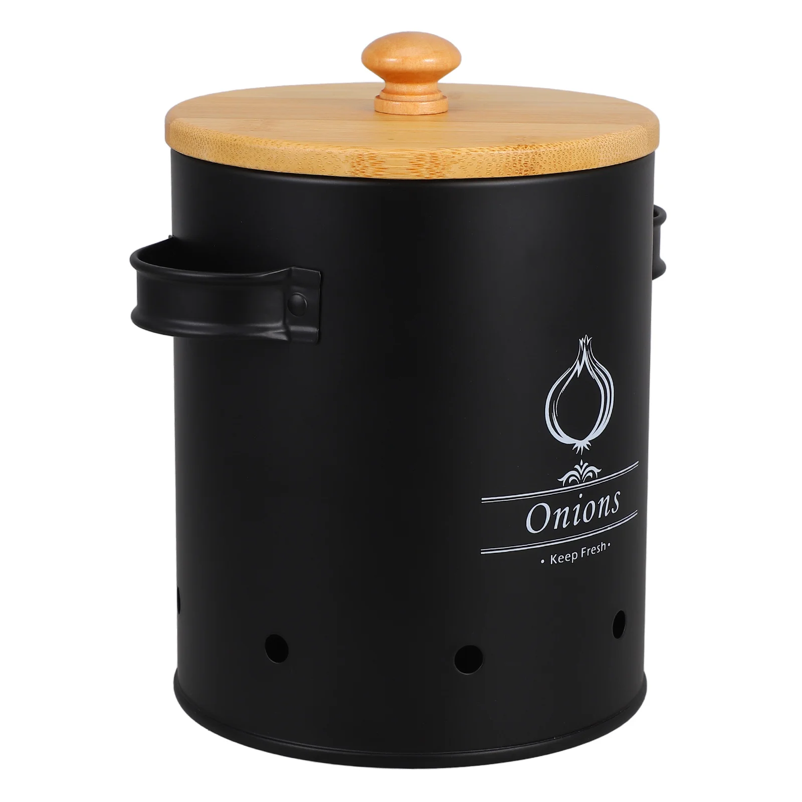 

Iron Canister Kitchen Counter Vegetable Storage Lid Onion Garlic Potato Organizer Metal Bin Jar Freshness Container