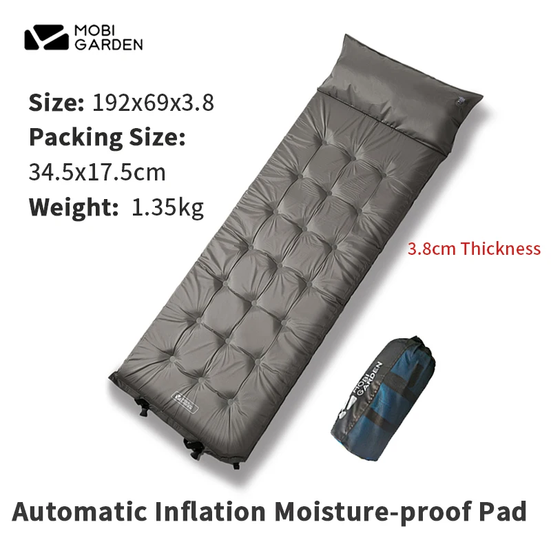 

MOBI GARDEN Outdoor Automatic Inflation Moisture-proof Pad With Pillow High Elastic Sponge Foldable Portable Camping Mat Air Bed