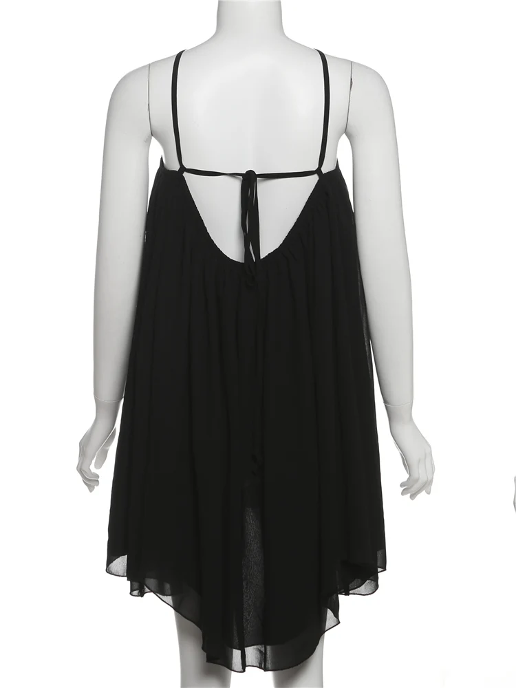 Estranho gato halter vestido solto feminino y2k verão sem mangas sem costas em camadas lrregular hem praia férias sexy tendência festa bodycon