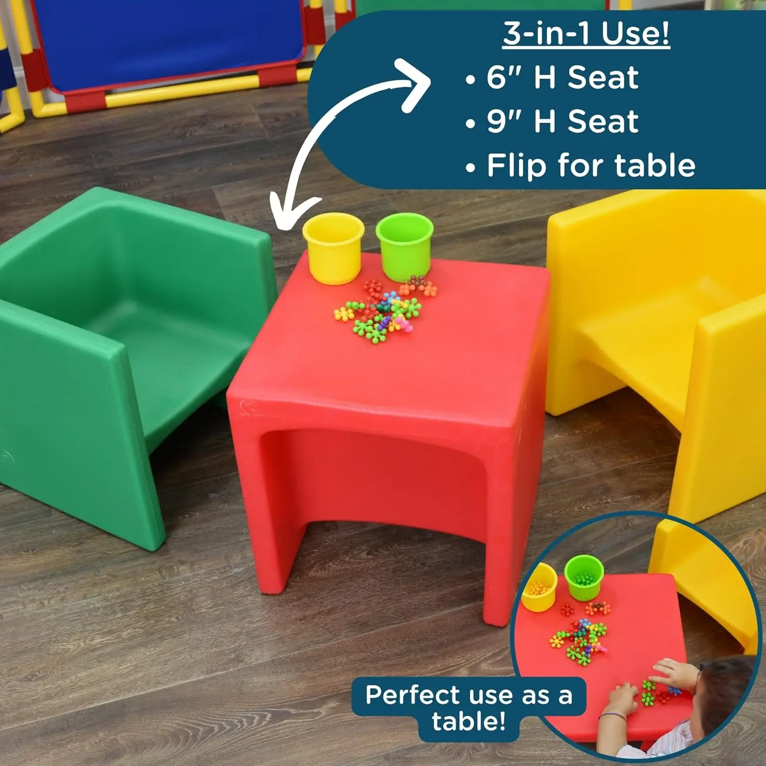 3-in-1 Cube Chair for Kids, Flexible Seating Classroom Furniture, 4-Pack