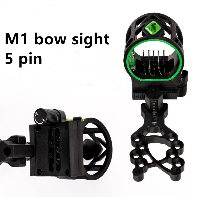 

Прицел для стрельбы из лука M1, 5-контактный оптоволокно 0,019, двустороннее крепление, регулируемые левые/правые аксессуары для стрельбы