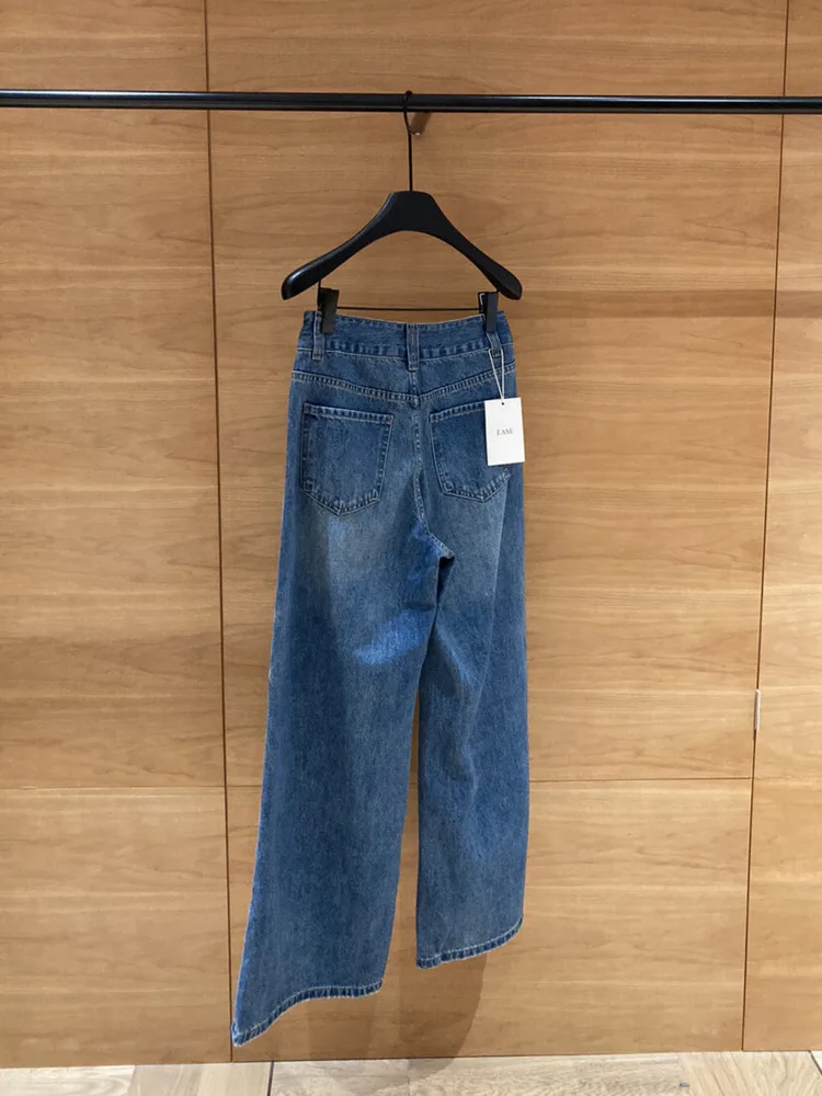 BJTZ pantalones vaqueros de cintura alta de diseñador de bolsillo para mujer 2025 primavera otoño nueva moda ropa de calle informal de pierna ancha pantalones vaqueros femeninos