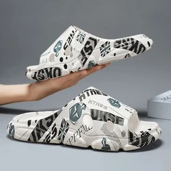 2024 Mens Summer Slippers Beach Sandals Flip Flop Printing Thick Soled Slides Massage Beard Black Designer Zapatillas