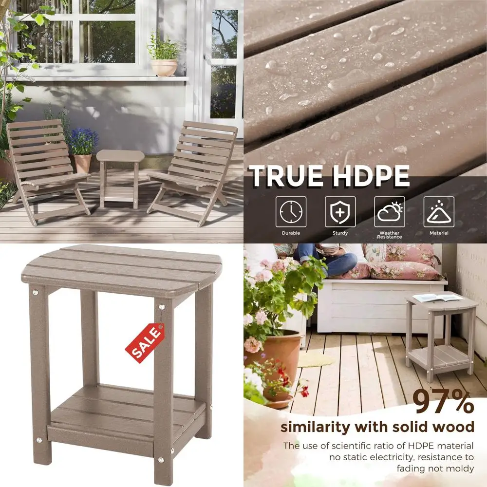 

Двухуровневый уличный приставной столик с отсеком для хранения из HDPE для патио, бассейна, сада и газона