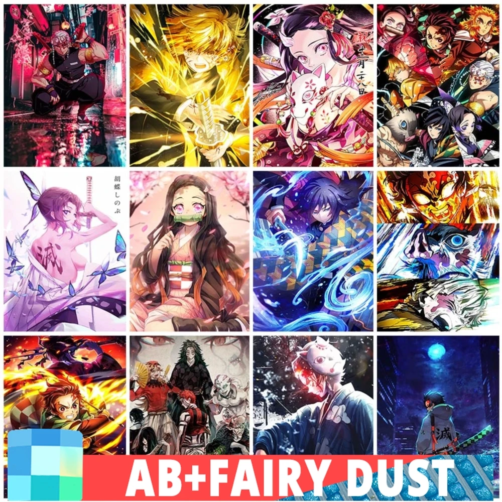 AB Fairy Dust 5D Diamond Painting New Demon Slayer Full Diamond Embroidery Anime Character Mosaic Picture DIY Art Home Decor