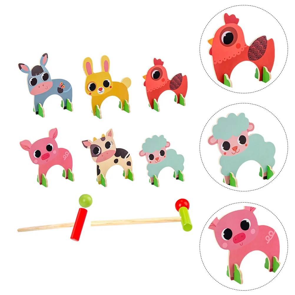 Animal Croquet Preschool Games Toy Recognize Toys Aldult Kids Train Wooden Mallets Toddler Children Gift