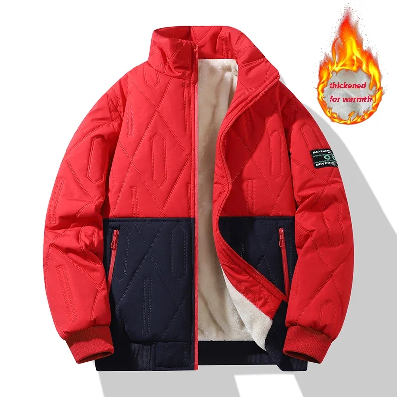 2025 New Winter Thermal Fleece Lined Coat Thicken Warm Winter Fleece Parka Windproof Outdoor Jacket Men's Diamond Quilted Jacket