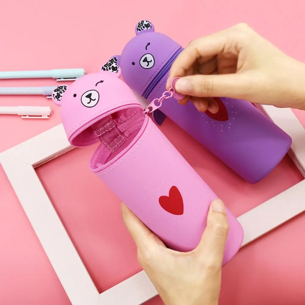 

Silicone Cartoon Bear Pencil Case Retractable Big Capacity Pencil Pouch Creative Soft Stationery Box Children Gifts