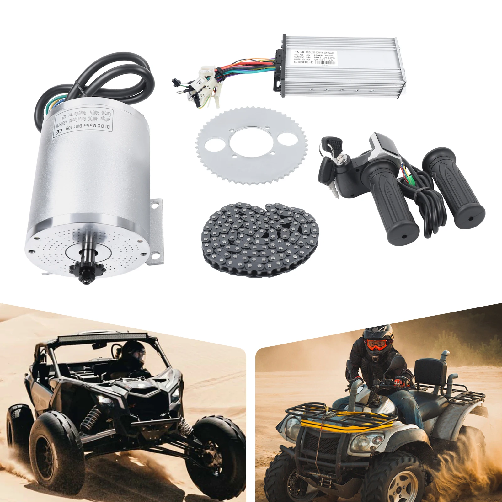 2000-W-Elektromotor, 3-Gang-Steuerung, LCD-Drosselklappe, 220–330 lbs Tragfähigkeit