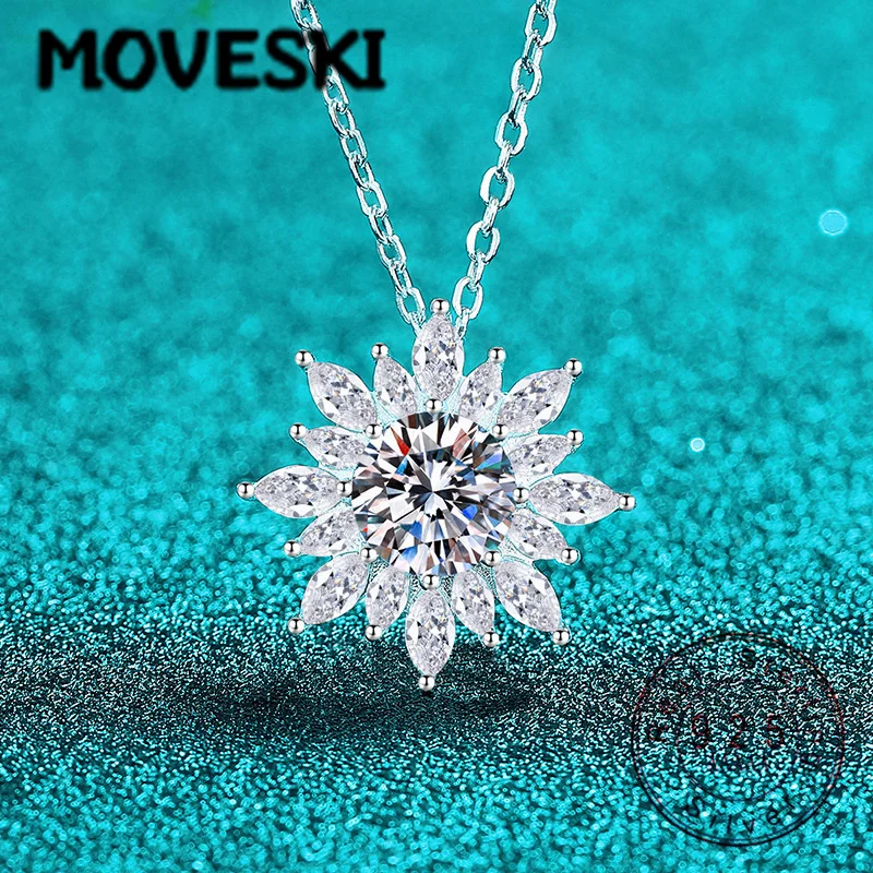 

Колье MOVESKI из стерлингового серебра 925 пробы с муассанитом 1 карат в форме подсолнуха | Ювелирное украшение с подвеской в форме цветка D Color VVS1 для женщин