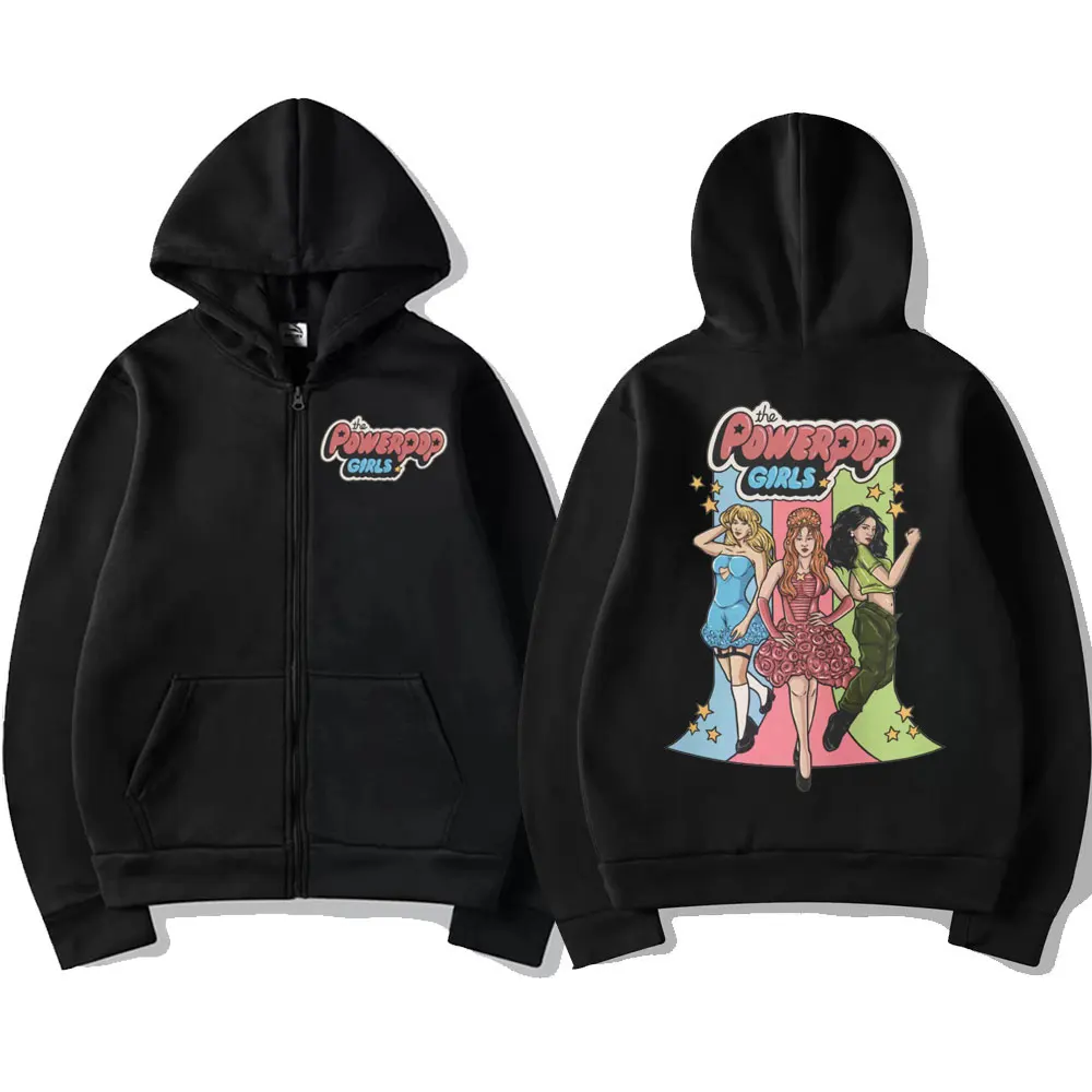 The Power Pop Girls 2024 Zipper Hoodie Charli XCX Chappell Roan Sabrina Carpenter Print Zip Up Sweatshirt Unisex Cartoon Hoodies