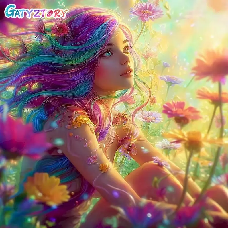 

GATYZTORY 5d Diamond Painting Wall Art Art Supplies Flower Girl Full Round/Square Craft Supplies For Adults Rhinestone Art Craft