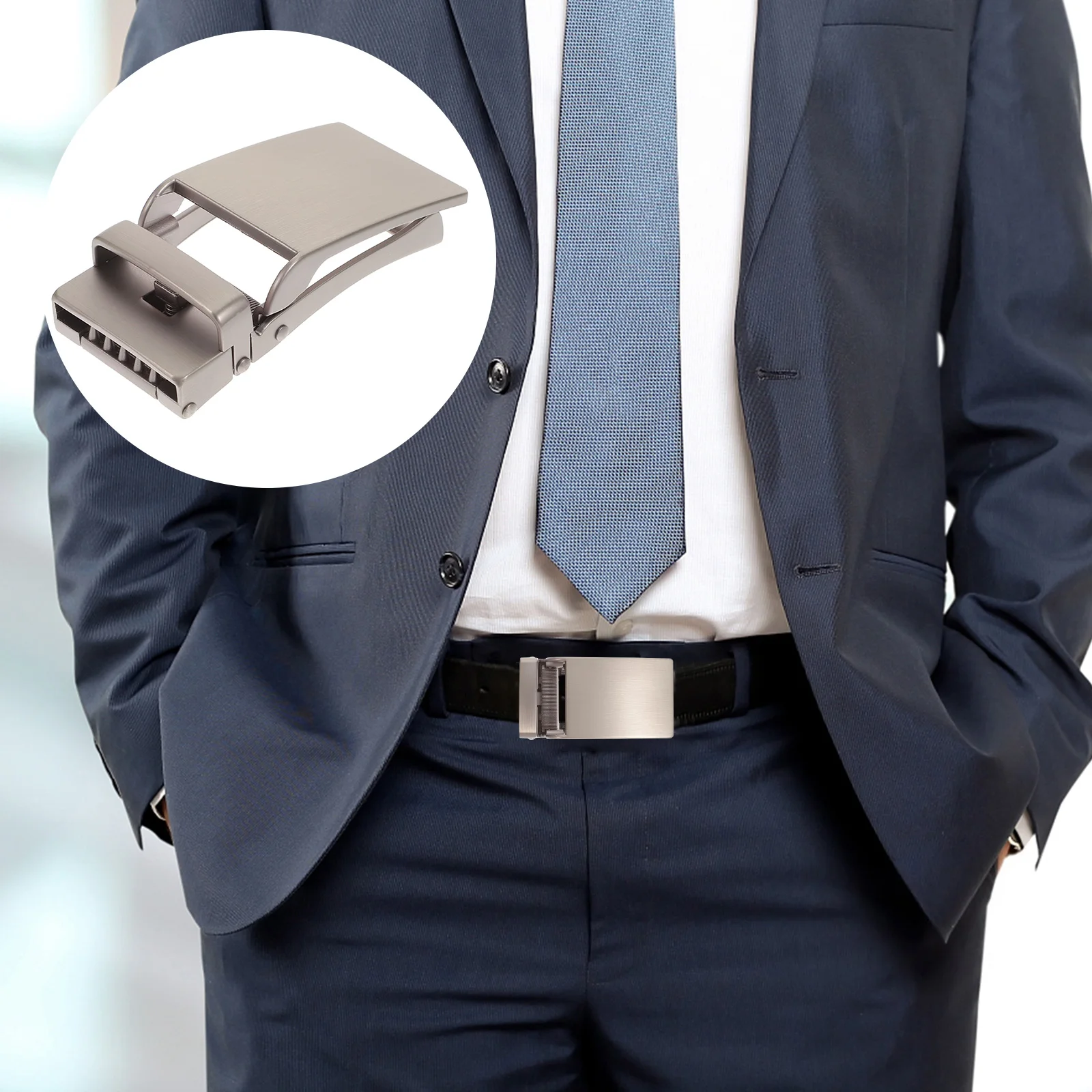 

1pc Automatic Silver Alloy Ratchet Closure For Belts Business Casual Wear Belt Buckle Ratchet Belt Buckle