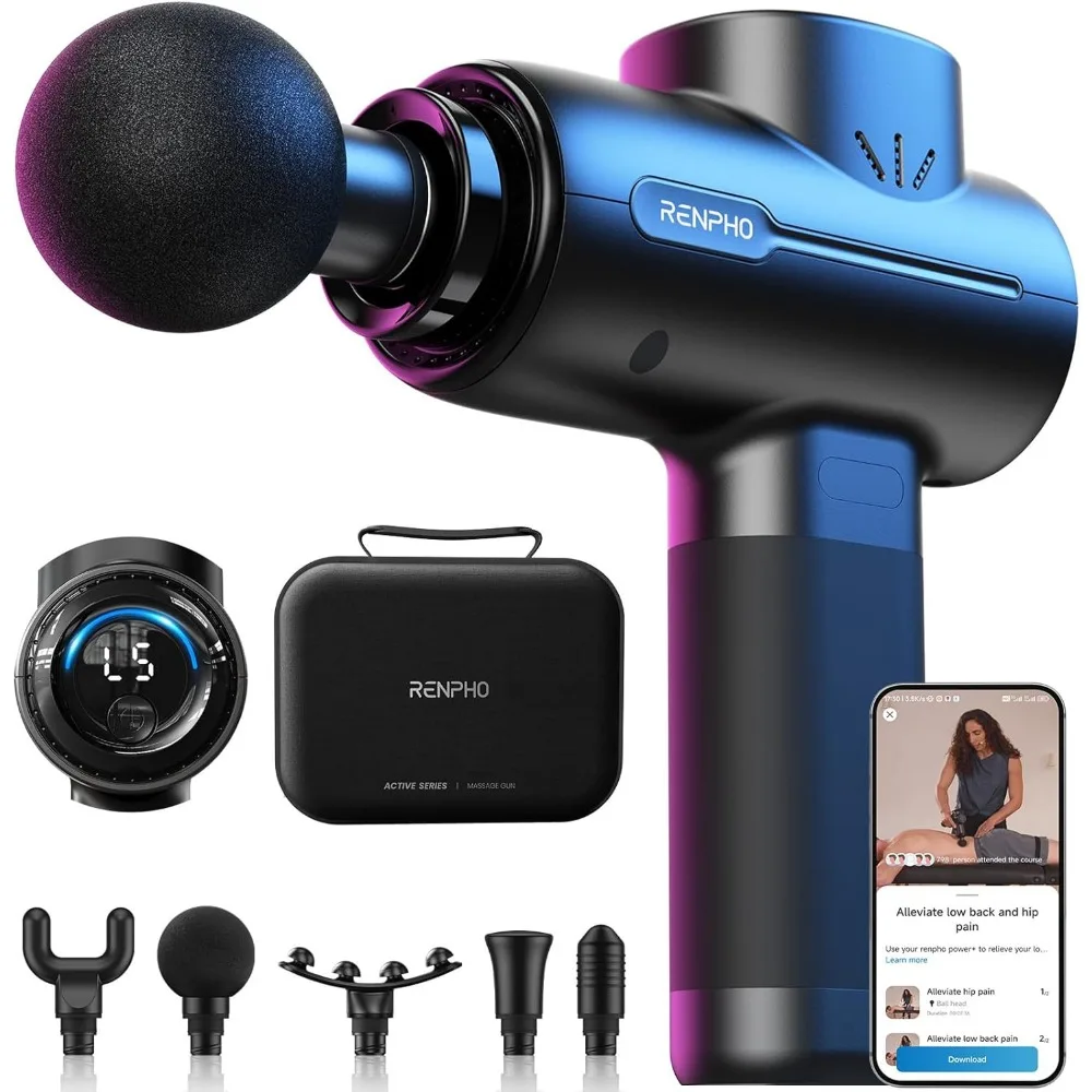 

RENPHO Massage Gun Deep Tissue, Portable Percussion Muscle Massager with Bluetooth, Handheld Device for Back and Neck, Carry Cas