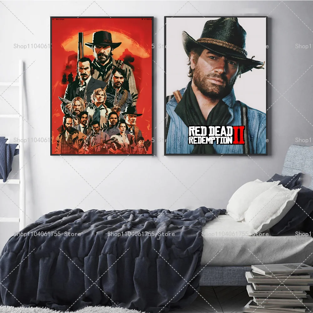 1PC Popular Game Red Dead Redemption 2 Poster Self-adhesive Art Waterproof Paper Sticker Coffee House Bar Room Wall Decor