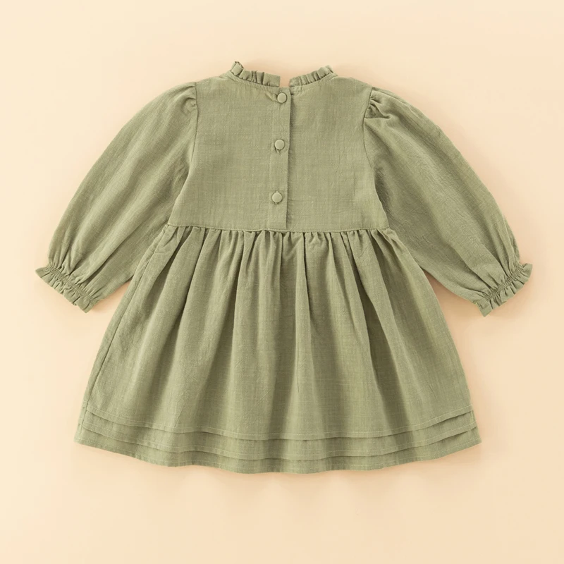 Baby girl dress toddler cotton linen girls dress child clothing comfy soft long sleeve pullover dress