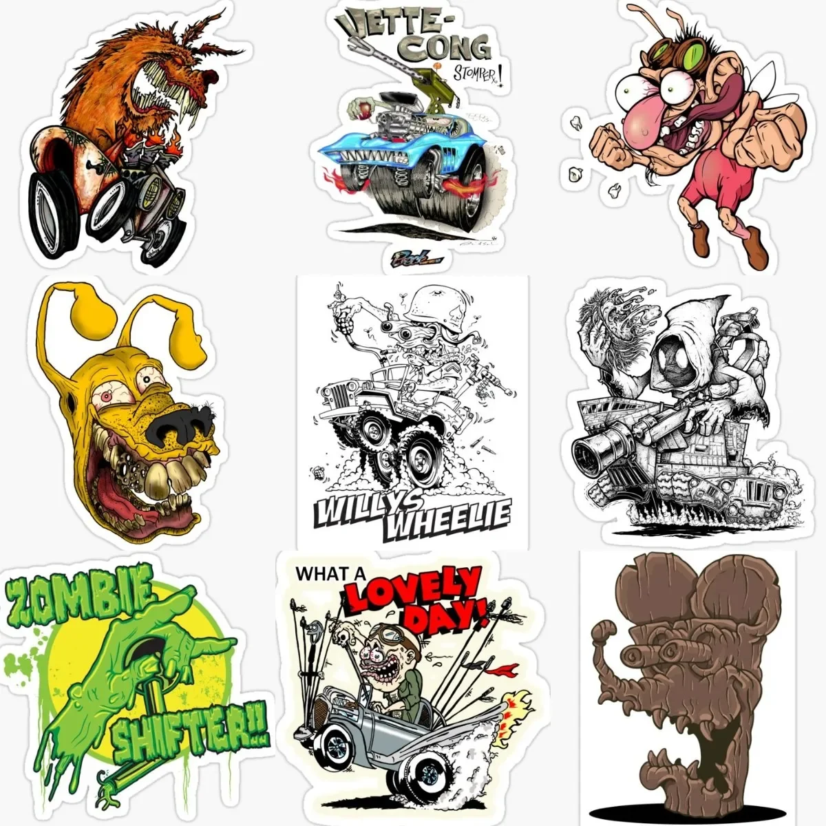 

Creative Rat Fink Drive Terror Exaggeration Style PVC Stickers Accessories for Covered Scratch Decorate Car Wall Truck Off-road